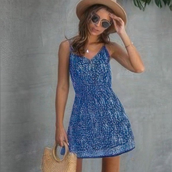 Blue Floral spaghetti strap button down ruffle mini dress - Picture 2 of 4